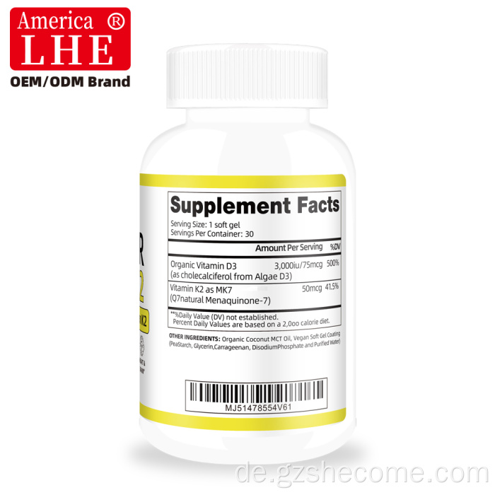Shecome Vitamin D3 K2 Softgels Knochenimmununterstützung
